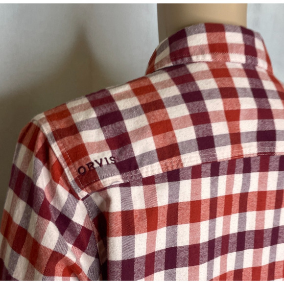 Women's Medium Orvis Red Plaid Cotton Blend Flannel Button Down Shirt - Picture 4 of 6
